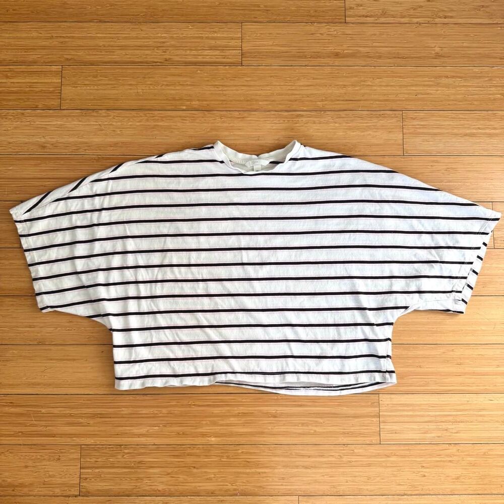 HM Striped Boxy Cropped Tee Medium White Dark Brown Pink 100% Cotton